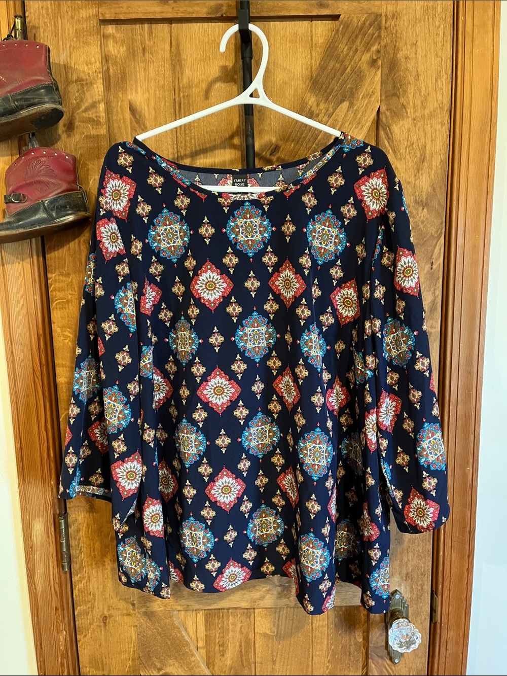 Emery Rose Navy Medallion Print Tunic with Multicolor Motifs
